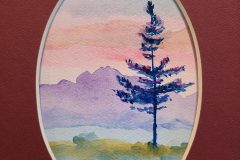 Evening Pine Watercolor in Oval Mat SOLD