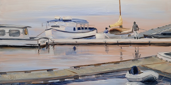 Dockside Oil on Copper Painting